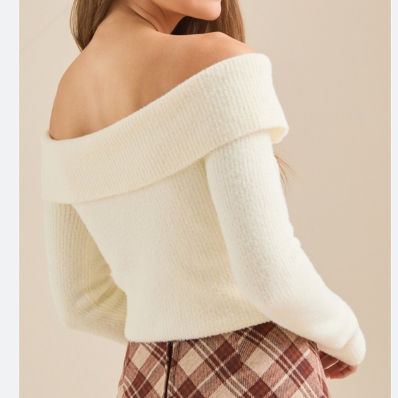 Altar’d state Elegant Off-Shoulder Cream Sweater - Picture 1 of 4